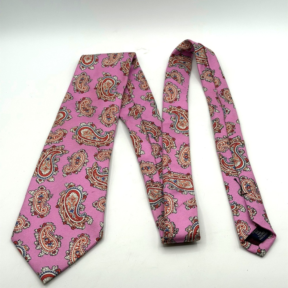 Paul Fredrick Tie Mens 4"x58" Pink Italian Silk Paisley Hand Tailored USA Preppy